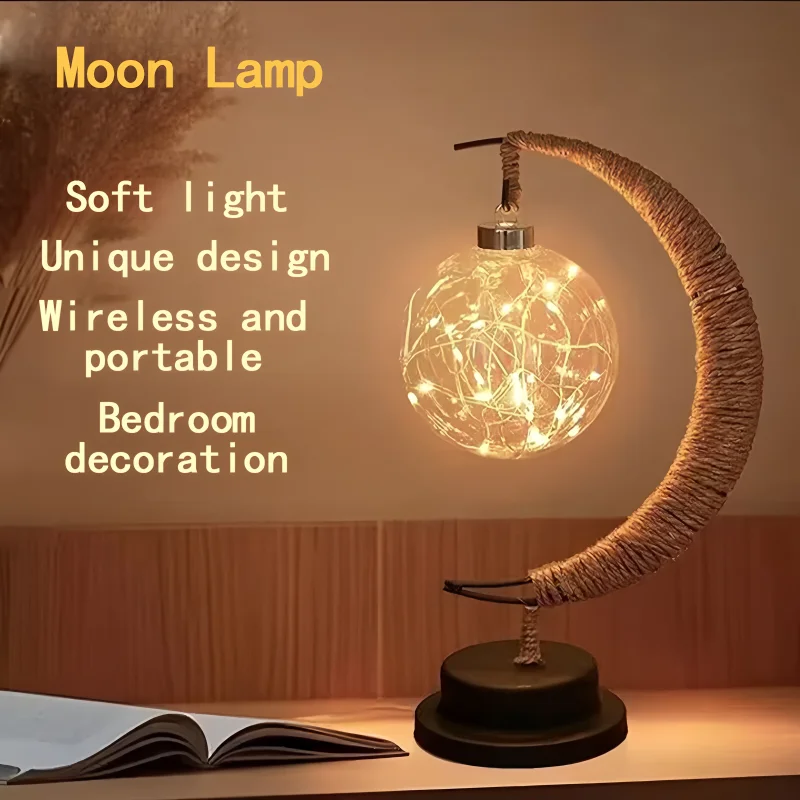 Nice 1 pc LED โคมไฟดวงจันทร์, ศิลปะเหล็กโคมไฟตกแต่งสําหรับบาร์, ห้องนอน, ห้องนั่งเล่น, แบตเตอรี่ขับเคลื่อนสีดําแบบพกพา Night Light