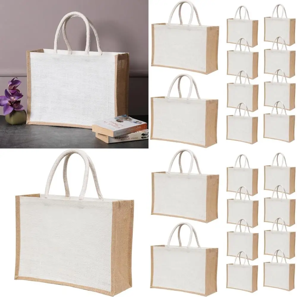 

Многоразовые сумки-тоуты из джута, 10 штук в упаковке, 15,8x11,9x5,9 дюймов, экологичные сумки для покупок и пляжа с ручками, идеально подходят для свадеб