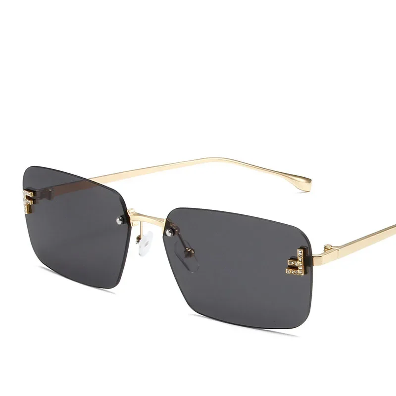 RBRARE 2024 occhiali da sole da donna senza montatura occhiali da sole con strass quadrati piccoli per le donne Brand Design Shades Gafas De Sol Para Mujer