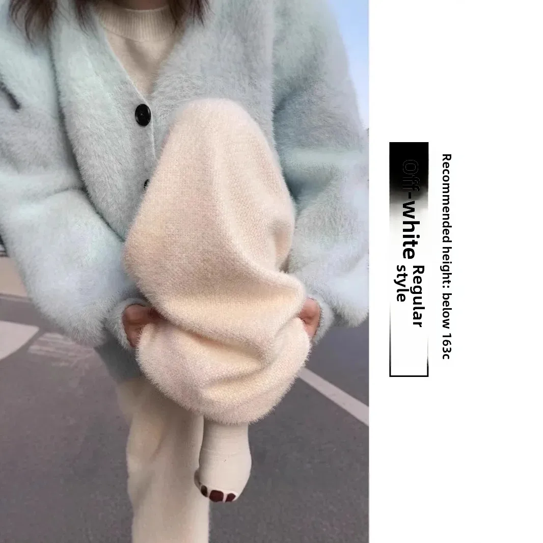 المرأة الخريف/الشتاء سميكة لينة ومرنة أفخم تريكو قيعان ثنيات عادية مستقيم الساق بنطلون الطابق طول السراويل