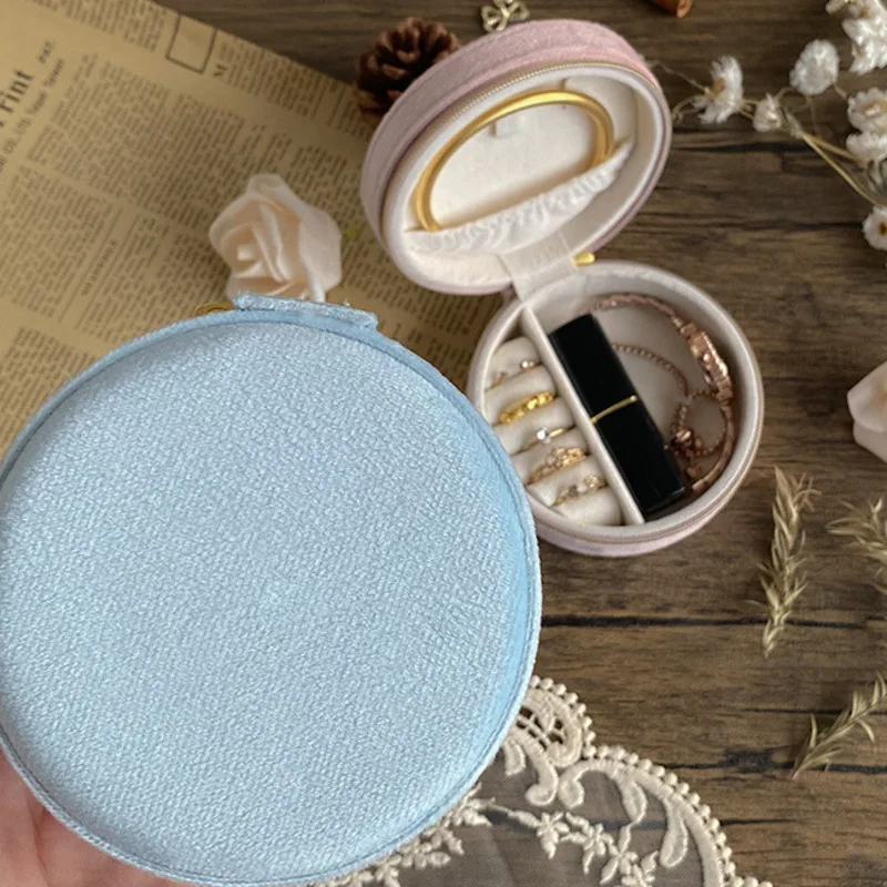 

Lace Velvet Storage Mini Portable Gift Cute Round Jewelry Box