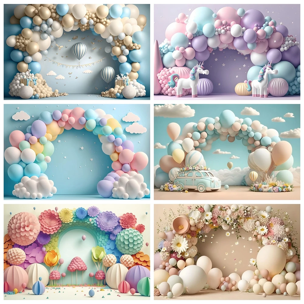 

Newborn Baby 1st Birthday Party Backdrop Colorful Balloon Arch Girl Boy Baby Shower Cake Smash Photography Background Decor Prop