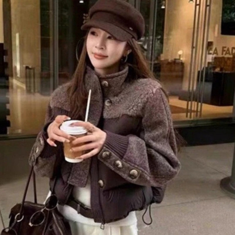 Women Parkas Winter Coat New Korean Small Fragrant Jacket Splicing Stand Collar Warm Cotton Padded Short Jacket Female Outerwear