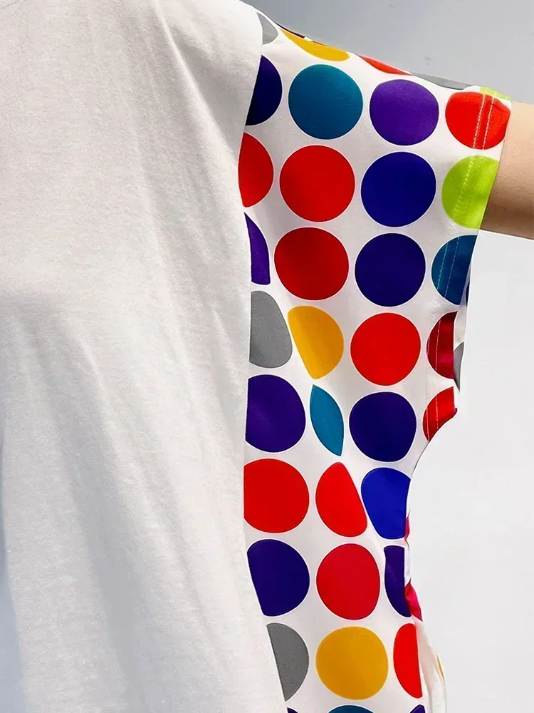 XITAO Dot Print T-shirt Jurk Losse Mode Casual Vrouwen Asymmetrische Contrast Kleur Print Zoom Zomer Nieuwe Jurk WMD6195