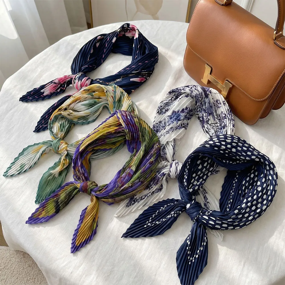 

Шелковый квадратный платок с цветочным узором 70*70 см, мягкая атласная повязка для волос, плиссированный хиджаб, женская повязка на голову, фулярд, лента для сумки