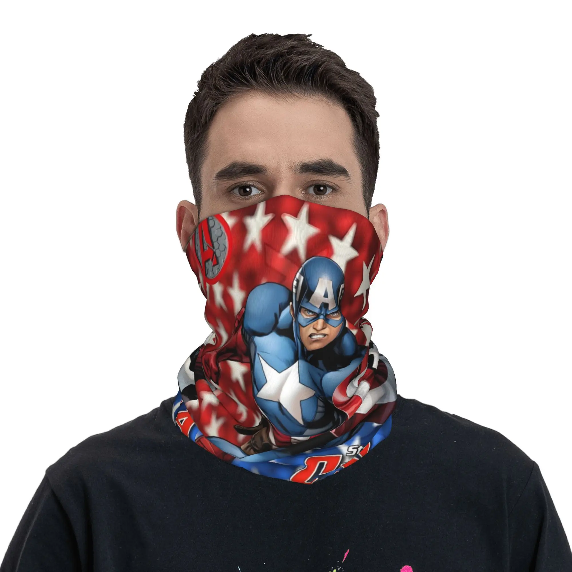 Custom Captain America Classical Neck Gaiter Men Women UV Face Shield Winter Anime Cartoon Bandana Scarf for Cycling
