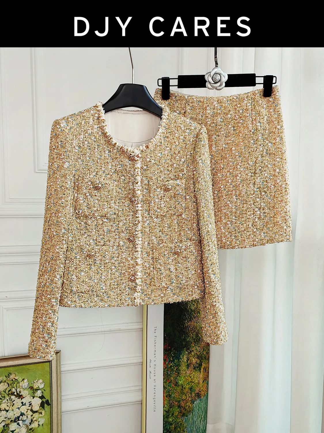 New Heavy Industry Golden Flower Coat Heavy Industry Half Skirt Set big size