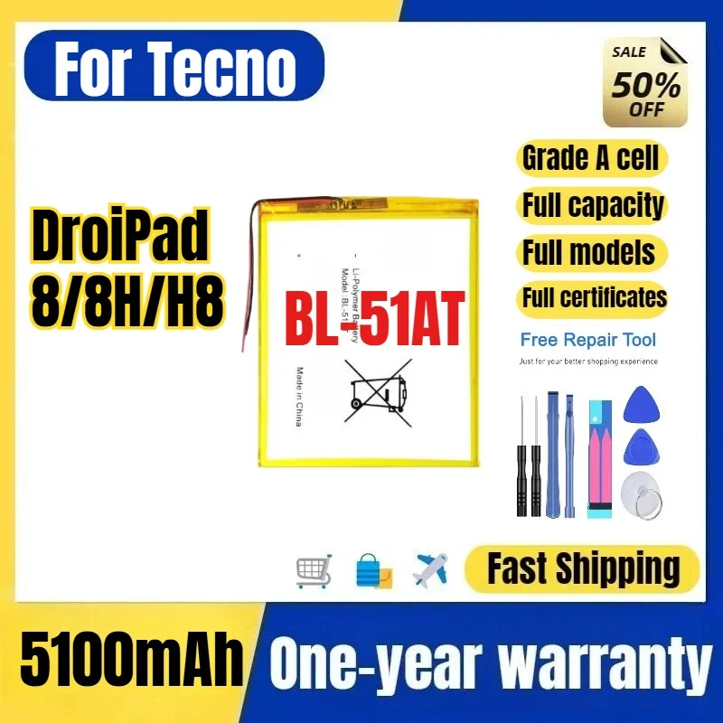 BL-51AT for Tecno DroiPad 8/8H/H8 Tablet Battery 0 Cycle High Quality High Capacity Replacement Bateria Grade A Cell with Tools