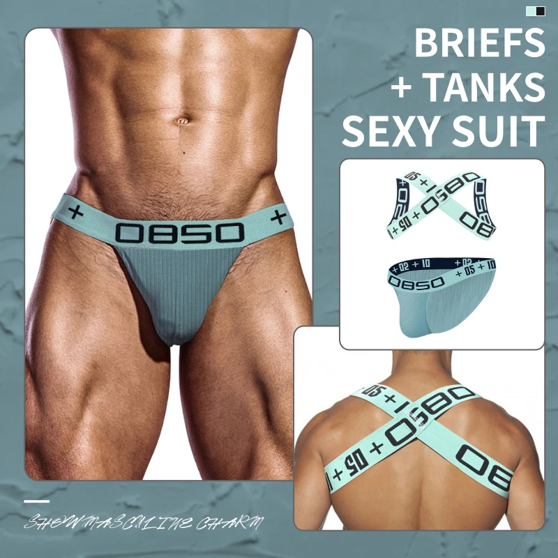CMENIN القطن مثير الرجال الملابس الداخلية تنفس Stringi سيسي الرجال ملخصات و تانك القمم مجموعة حزام رياضي سراويل رجل السروال ملخصات #4