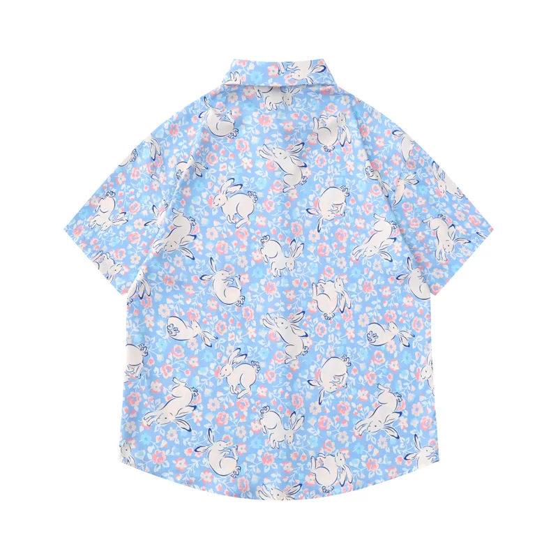 Fashion Brand Rabbit Printed Short Sleeve Shirt Street Loose Casual Shirts for Summer Men and Women