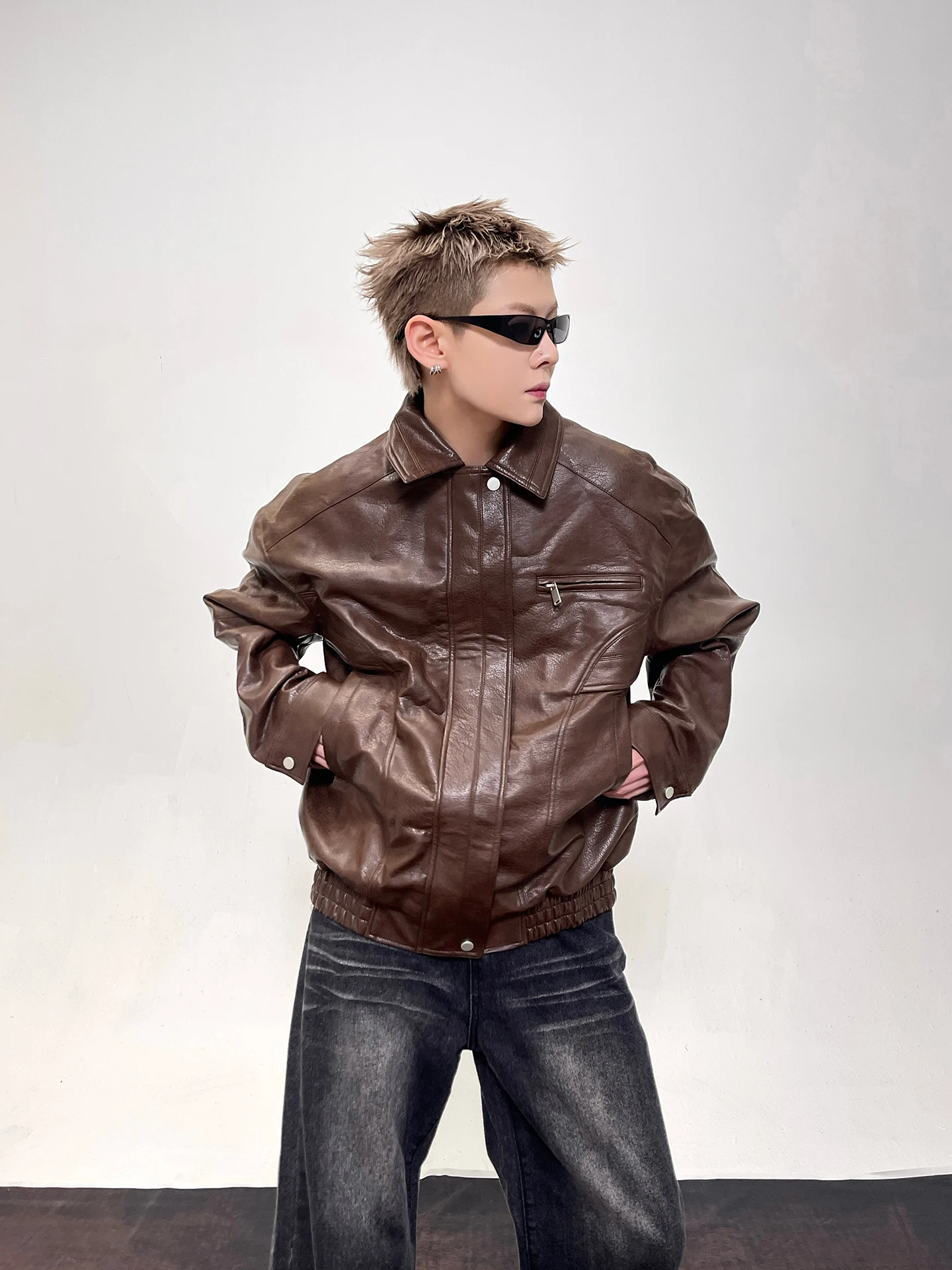 

EAT Американский ретро джет из искусственной кожи для мужчин, осень-зима, новый тренд, бренд, элитный, крутой, воротник-стойка Haome, винтажный...