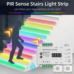 Pir sensor de movimento rgb luz tira escada escurecimento luz do dia sensor fácil conectar & instalação para escadas passo controlador inteligente