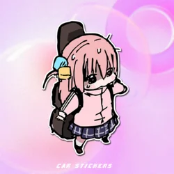 Bocchi De Rots! Anime Figuur Gotoh Hitori Draagt Een Gitaar Leuke Paniek Uitdrukking Patroon Stickers Auto Mobiele Telefoon Decoratie