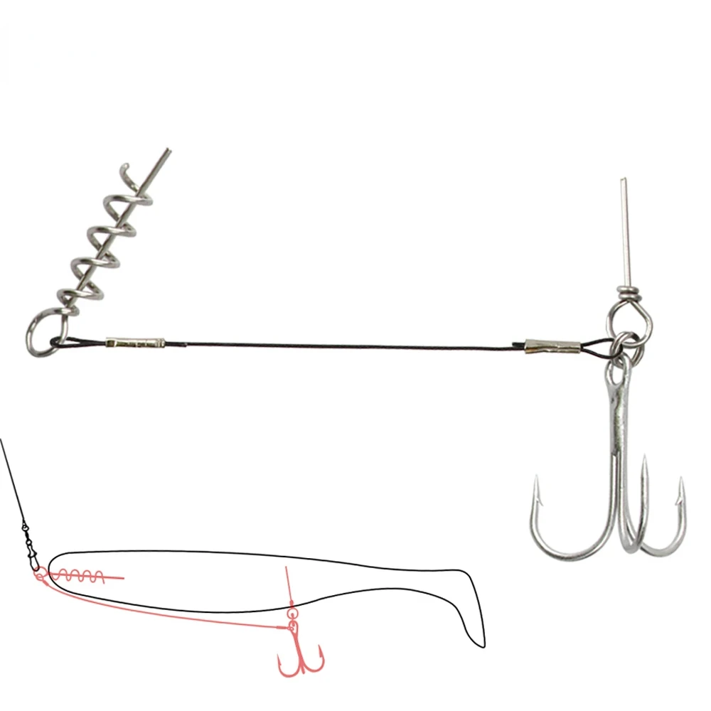 Spinpoler ستينغر سلك أثر زعيم مع المسمار خطاف ثلاثي لينة الطعم شاد جثم سمك السلمون المرقط المطاط صيد السمك المفترس معالجة 3 قطعة