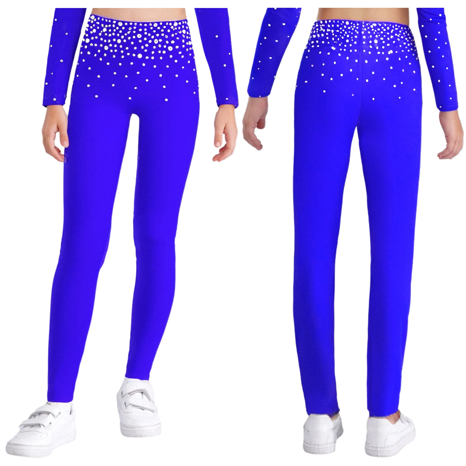 

Sparkling Rhinestones Metallic Pants Kids Figure Skating Tights Girls' Ice Skating Teens Trousers Stretchy Performance Leggings