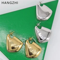 HangZhi Smooth Irregular Chunky Large Earring 2024 Trend U-shaped Personality Gold Sliver Color Vintage Jewelry New Design