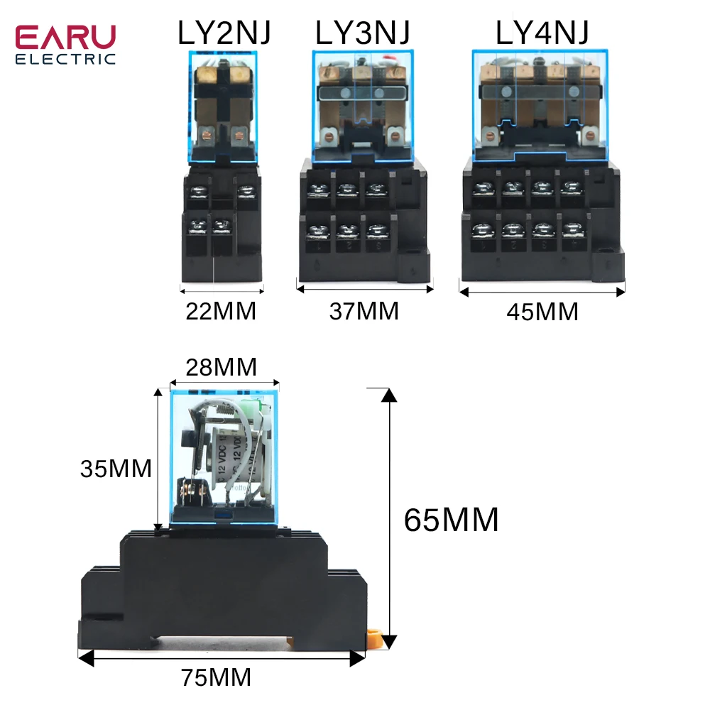 LY2NJ LY3NJ LY4NJ DIN Rail Small Electromagnetic Relay Coil Power Relay DC12V DC24V AC110V AC220V With Socket Base