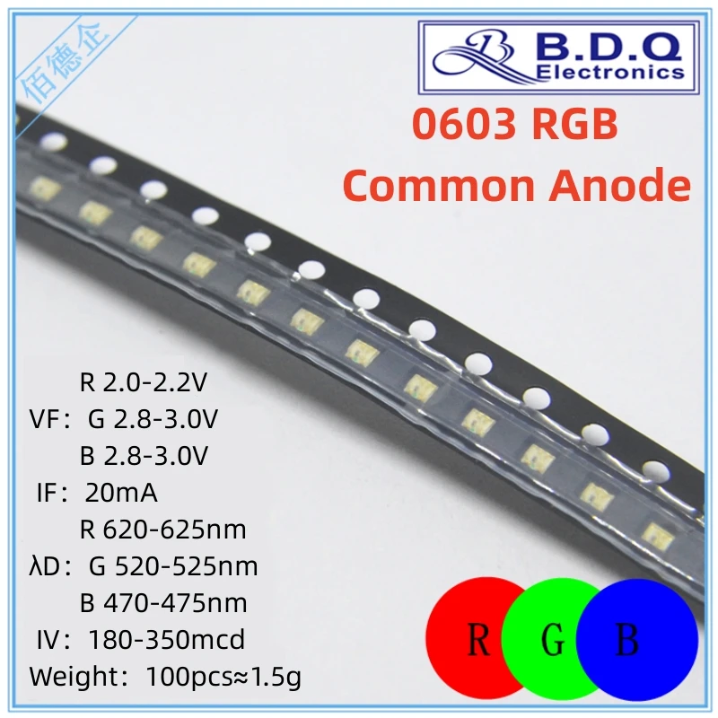 

0603 RGB 3-Color Common anode LED lamp beads Red Blue Green SMD LED Light 1615 Light-emitting Diode High Bright Quality 100pcs