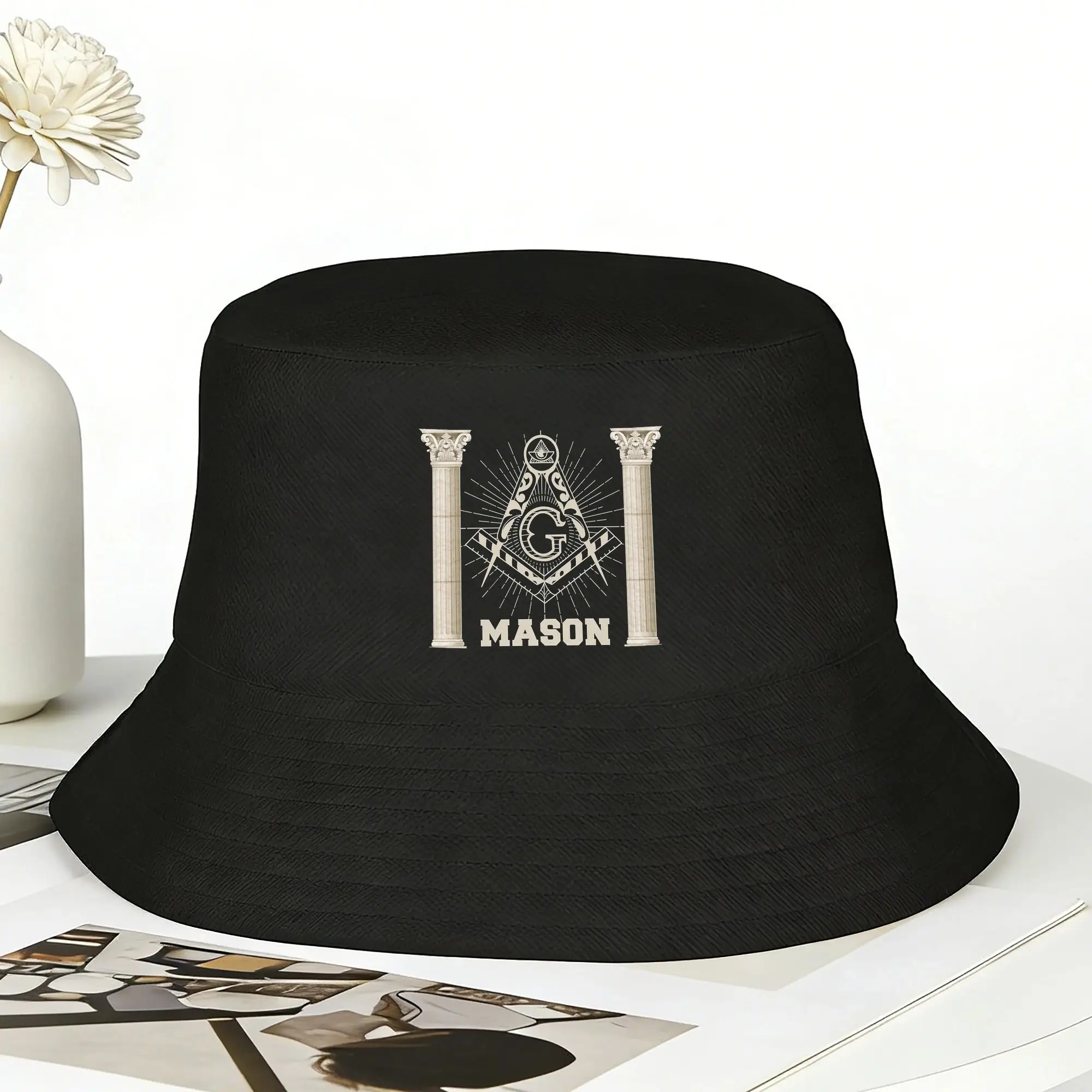 Unisex Masonic Mason Freemasonry Bucket Hat  Breathable Fisherman Hats Spring Trendy Fishing Caps Outdoor Pattern Sun Hat
