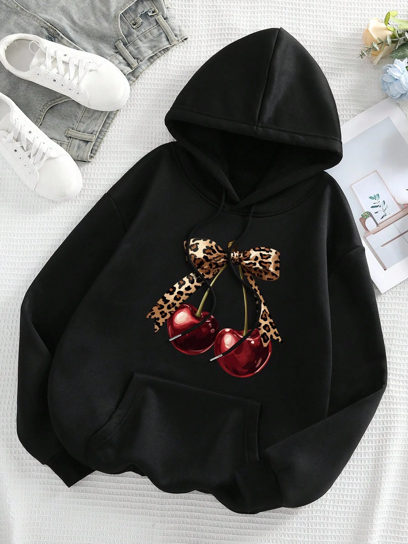 

Plus Size Women's Star & Moon Pattern Hoodie Long Sleeve Tops 2025 Autumn Winter Sweatshirt Hip Hop Clothing Woman Hoodies