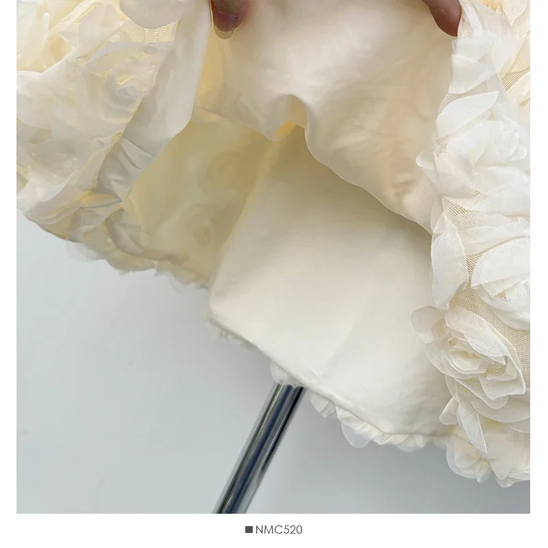 Rose Tulle Skirt Women Teen-girl High Waist A-Line Flower Mesh Rosette Mini Skirt Korean Ladies Elegant Outfit