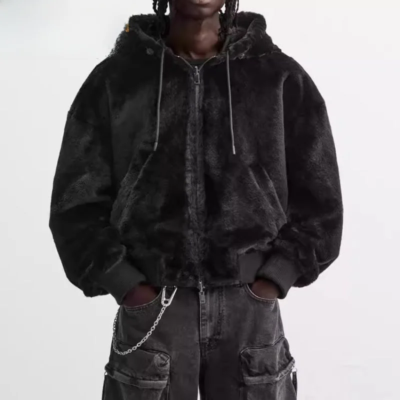 

Осень-зима, мужская двусторонняя одежда, куртка на молнии с капюшоном, верхняя одежда свободного покроя, молодежный тренд, длинная све, обычная длина