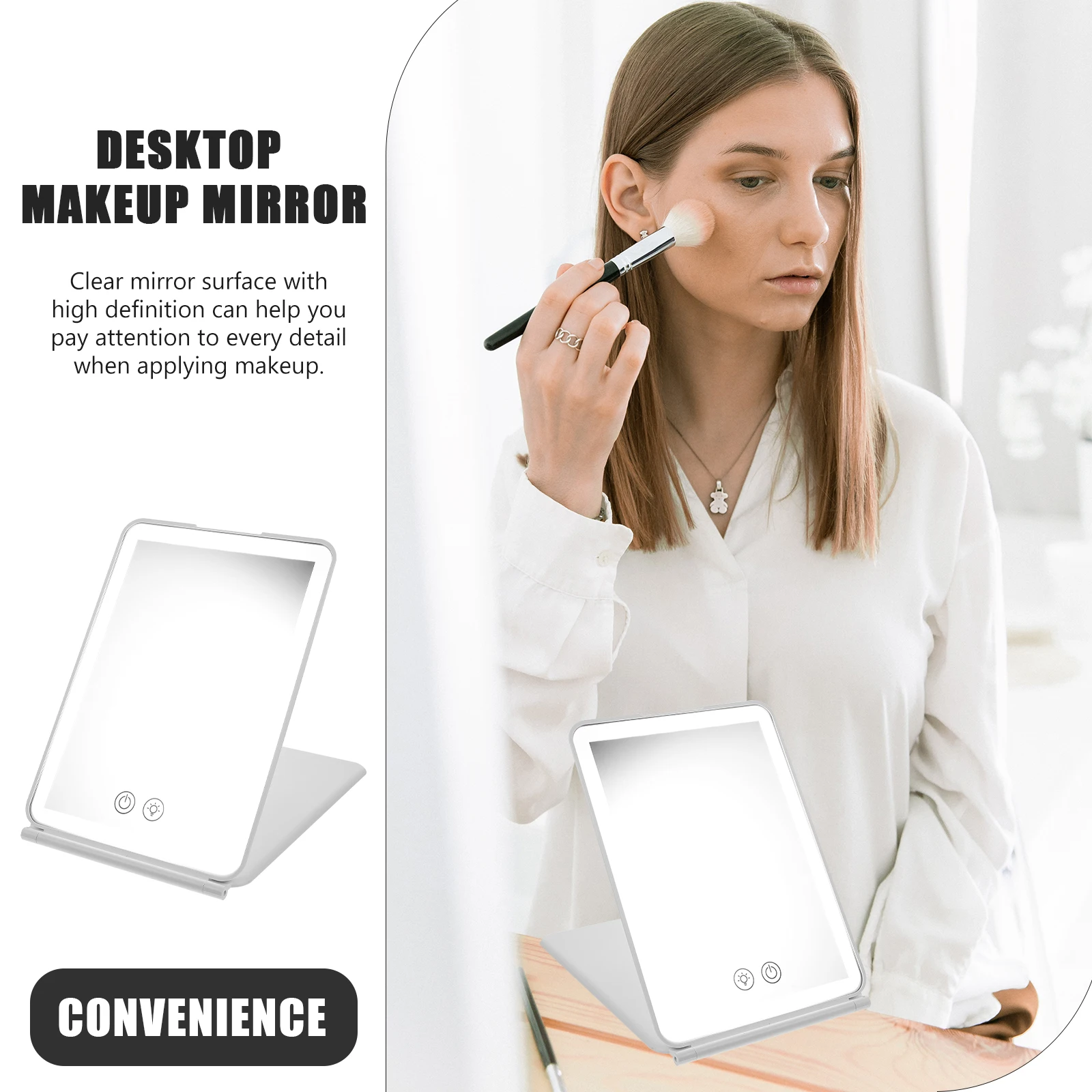 

Chic Desktop Makeup Adjustable Led Light Elegant Home Beauty Portable Mirror For Women 3D Lighted Mirror