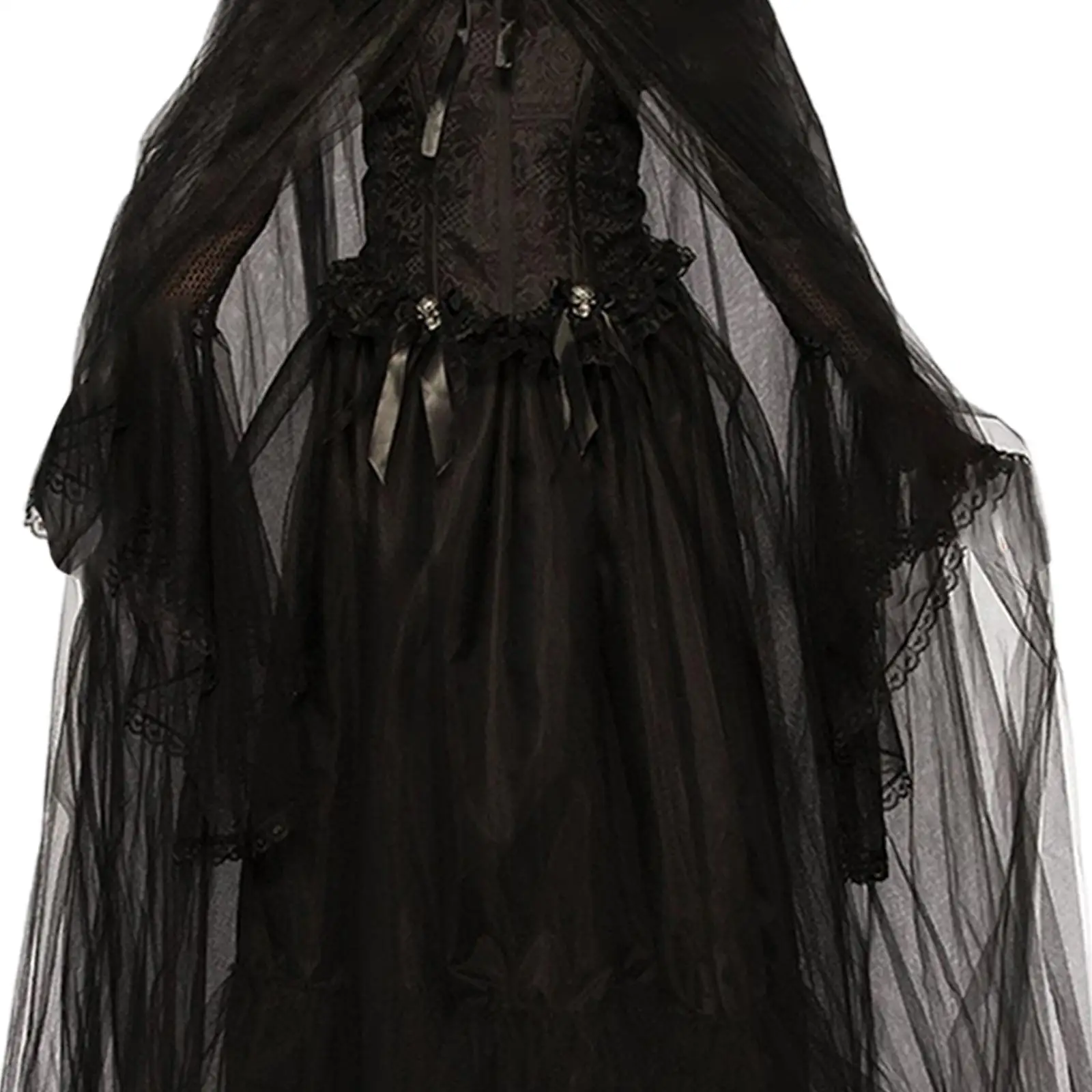 Vestido de bruja Trajes Adultos Disfraz de terror Vestido medieval negro Rendimiento para mujeres Vestido de vampiro de novia fantasma de longitud completa