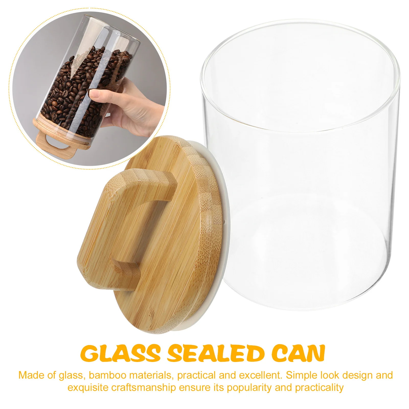

Clear Glass Storage Container Coffee Bean Jar Airtight Glass Canister Bamboo Lid Handle Kitchen Salad Jars Clear Storage Jar