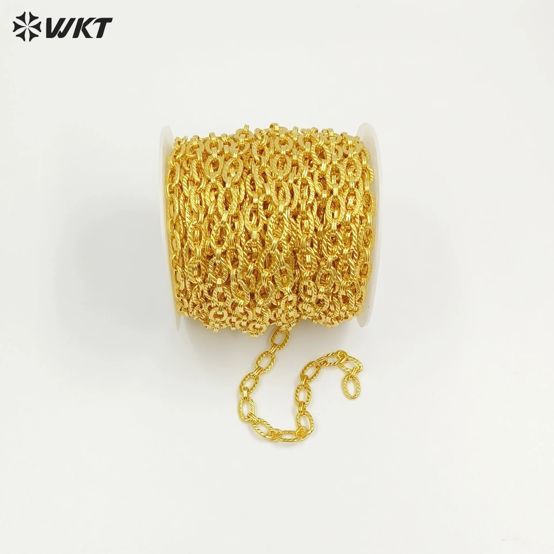 

WT-BC260 Wholesale FIve Meters Texture Oval Shape Yellow Brass Chain Accessory For Unisex Necklace Making