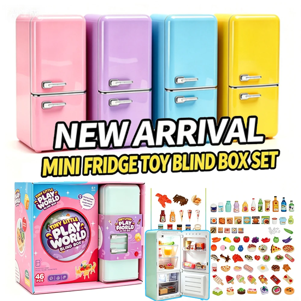 2026 new Mini Fridge Blind Box Toy Set | Random Mini Food Models, Micro Table Chair Pretend Play,Creative Capsule Surprise Balls