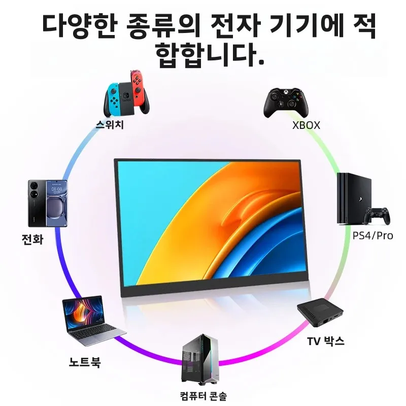 HGFRTEE 14인치 휴대용 모니터 터치/터치 없음 옵션 100%sRGB 400cd/m2 게임용 컴퓨터 XBox PS4/5 스위치용 디스플레이 확장