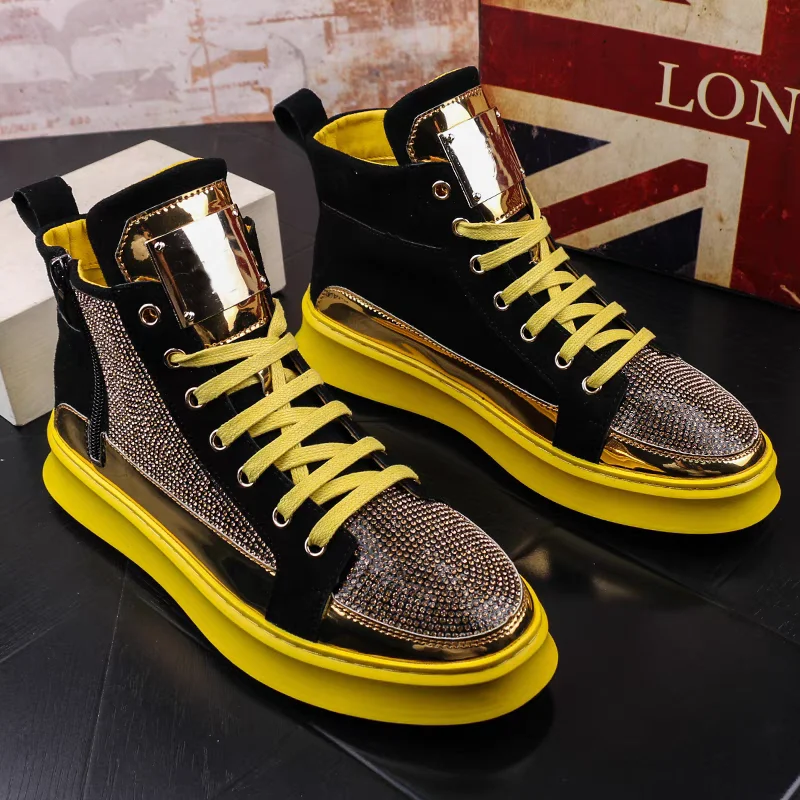 Botas de tornozelo masculinas de luxo tendência esportes sapatos casuais sapatos de alta qualidade juventude strass sapatos casuais