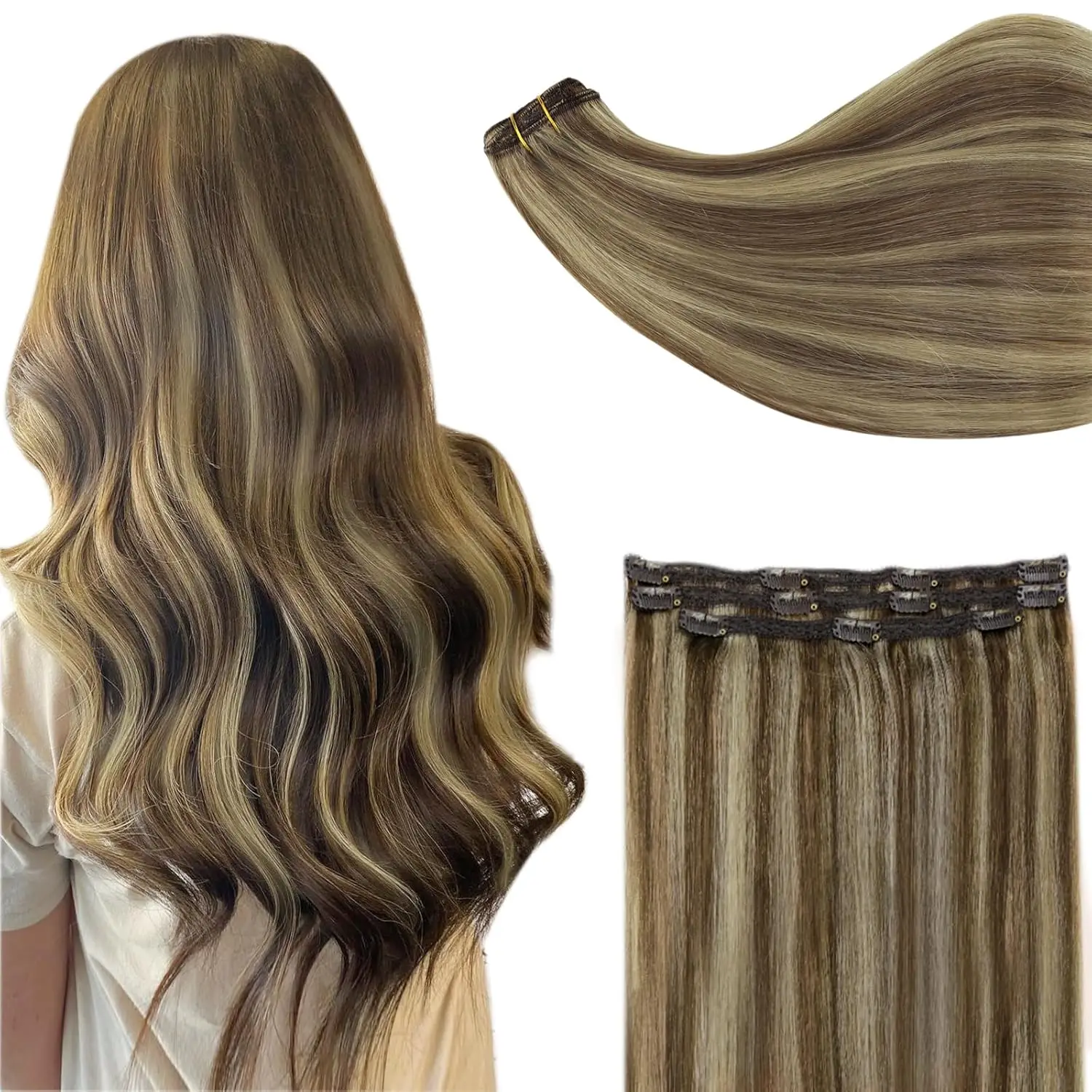 Youngsee Lace Clip Hair Full Head Hair Premium Luxurious Salon Quality Silky Straight Balayage Color 12-20inches