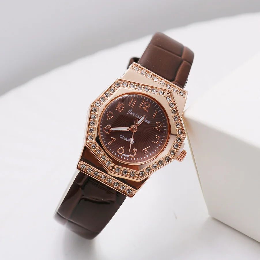 Креативные женские кварцевые часы, модный кожаный ремешок, женские повседневные часы, студенческие наручные часы со стразами и циферблатом Montre Femmes