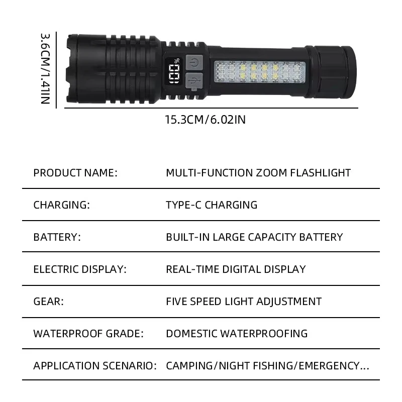 Powerful LED Flashlight Super Bright Rechargeable Portable Ultra Power Torch Lamp Outdoor Emergency Camping Lantern