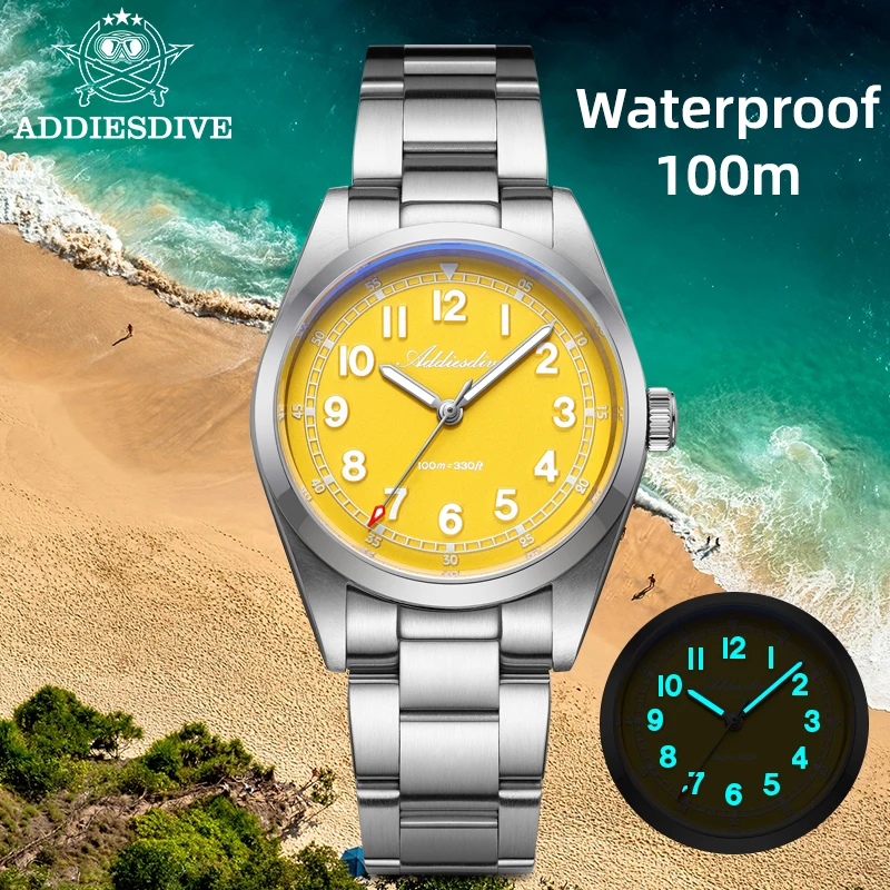 

ADDIESDIVE Watch For Men New AD2521 Luxury Sapphire 36mm Quartz Wristwatch AR Coating 100m Waterproof Luminous Ultra-thin Watch