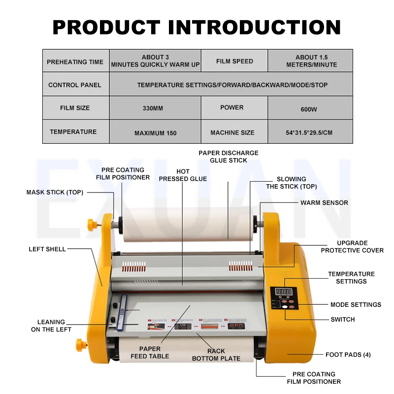 Desktop A3 Cold&Hot Laminating Machine  Paper Laminating Machine Four Roller Cold Hot Laminator Rolling Machine For Film Photo