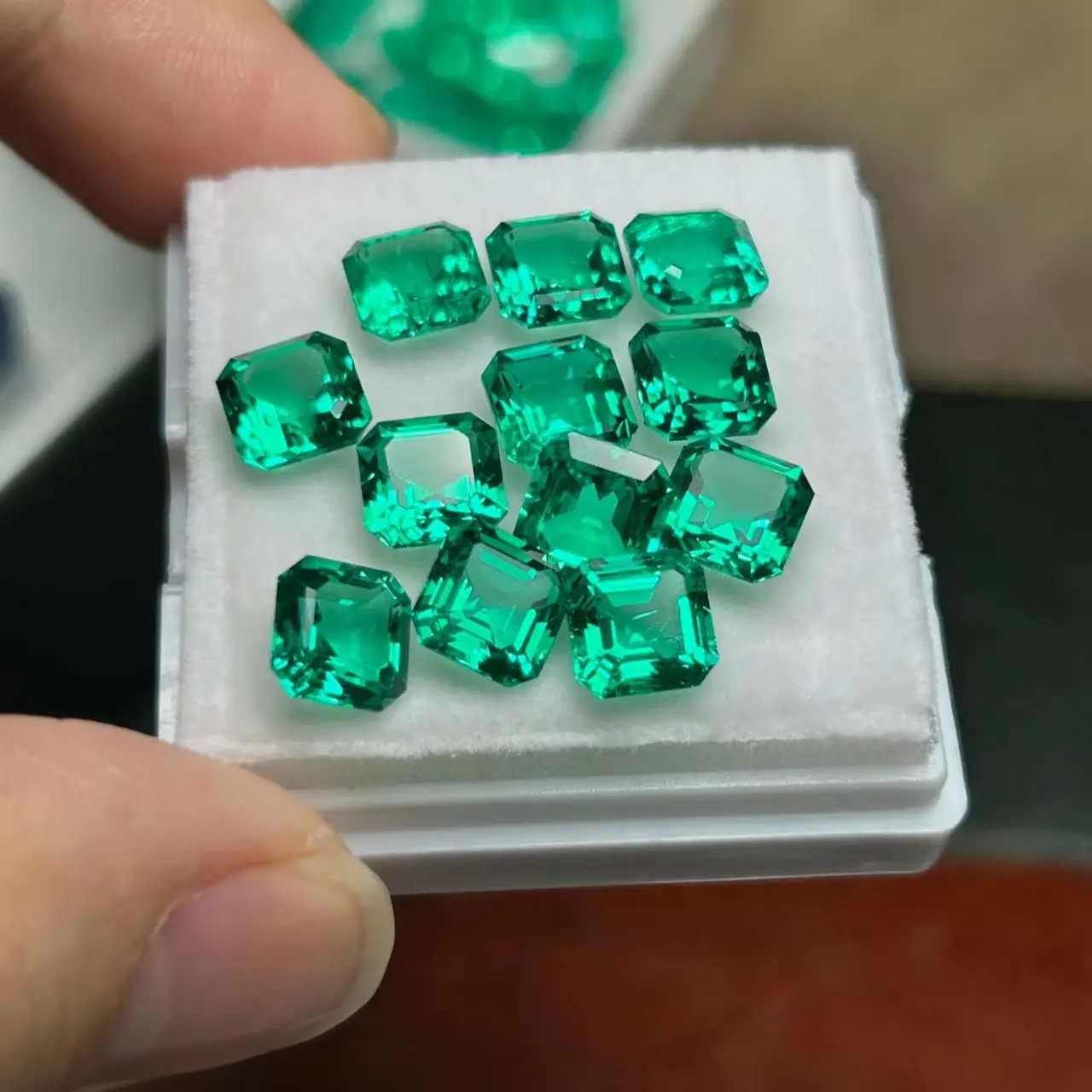 Lab Created Green Columbian Emerald Stone 8x8mm Asscher Cut Loose Gemstones