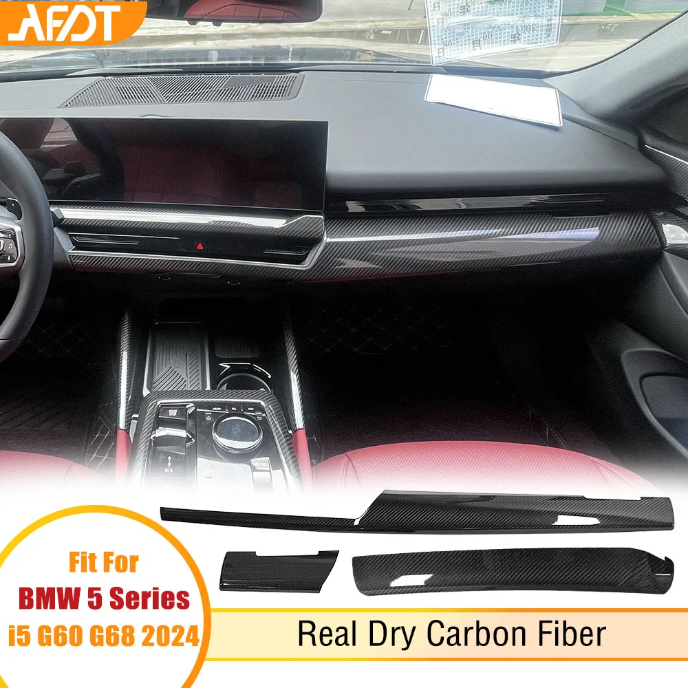 AFDT Real Carbon Fiber Interior Center Console Dashboard Panel Decoration Cover For BMW 5 Series i5 G60 530 G68 530Li 2024