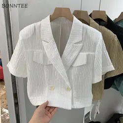 Sun-proof Blazers Women Cropped Vintage See-through Summer Streetwear Simple Outwear Office Lady Casual Breathable Daily Ulzzang