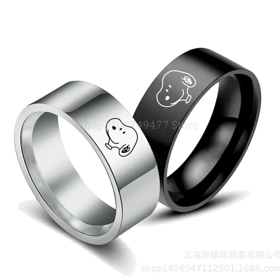 New cartoon Snoopy logo rings personalized fashion titanium steel non fading couple ring jewelry finger decorative accessories