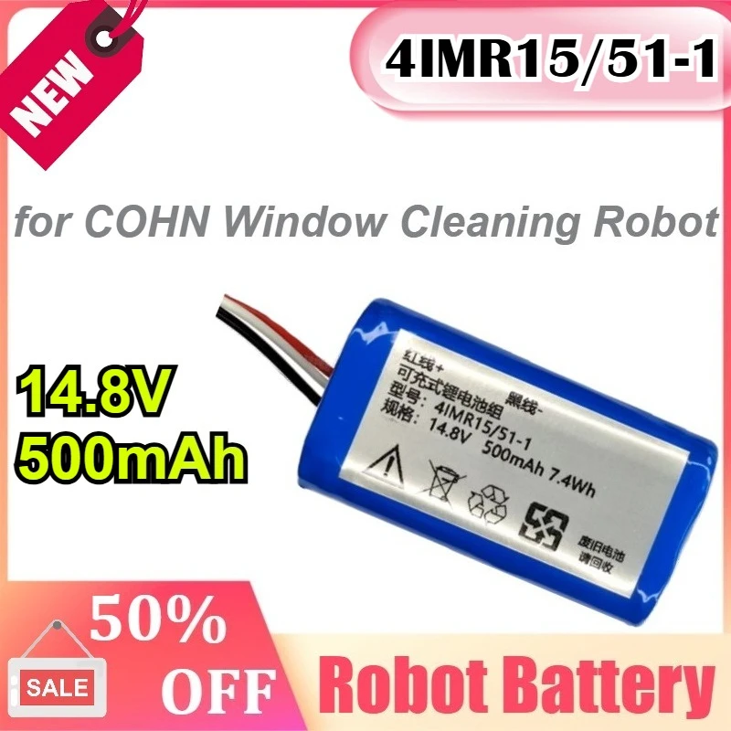 

4IMR15/51-1 14.8V 500mAh for COHN Window Cleaning Robot Rechargeable Lithium Battery