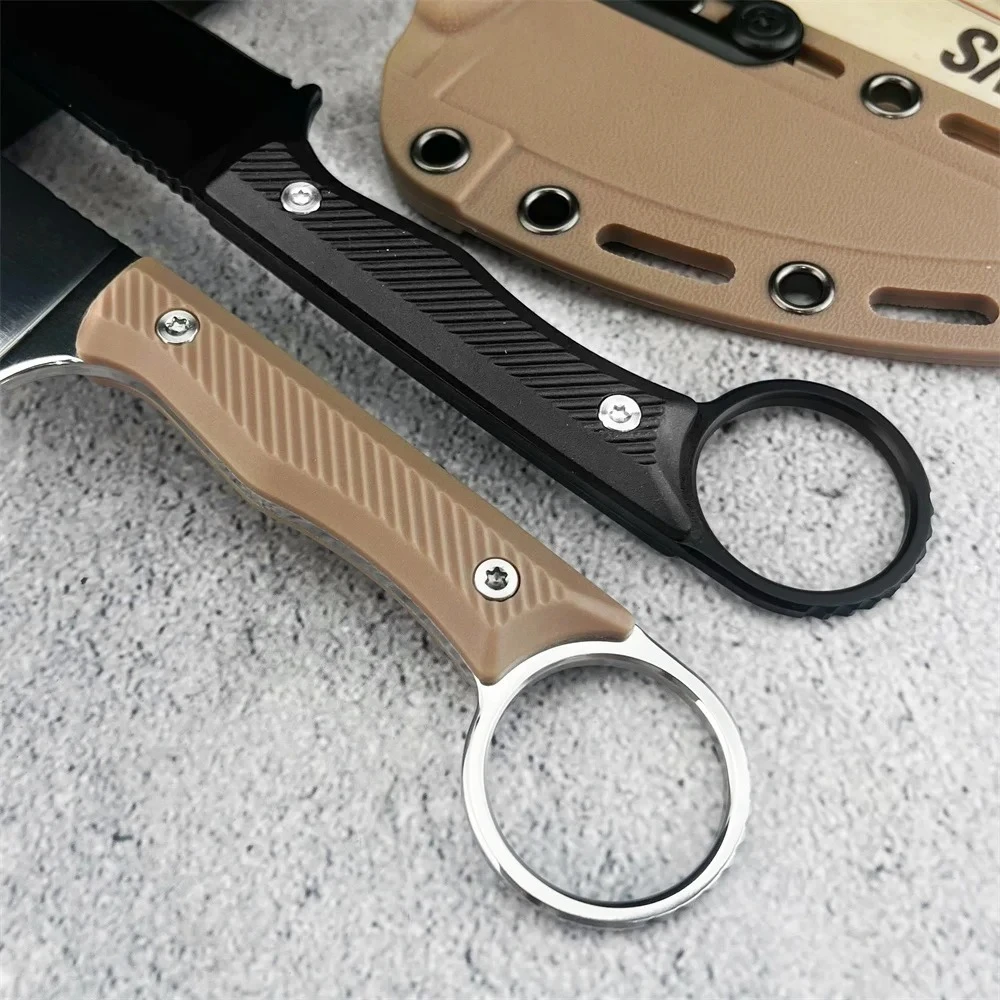 سكين مستقيم للبقاء على قيد الحياة التكتيكي، شفرة ثابتة كاملة مع مقبض نايلون مضاد للانزلاق للتخييم في الهواء الطلق والصيد والقطع #3