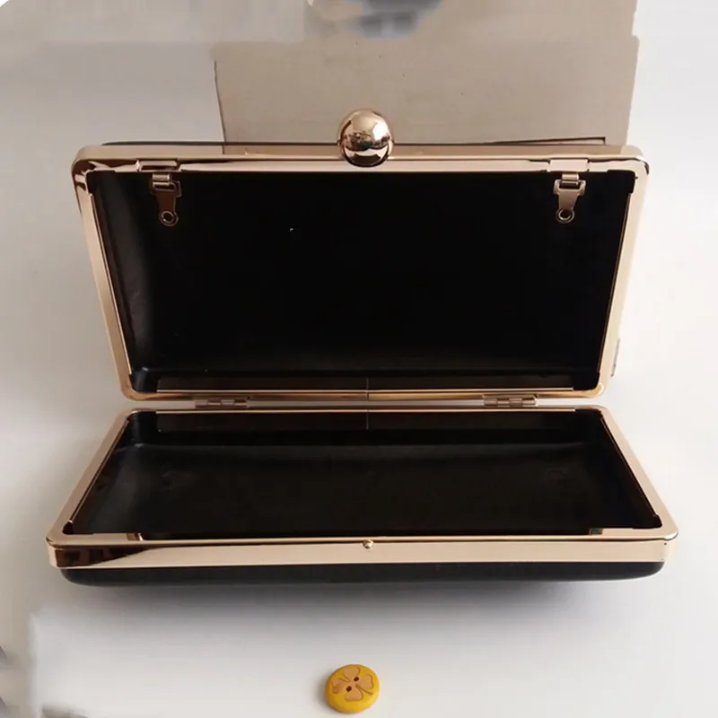 18X10 Cm Gold Color Metal Purse Making Supplies Frame With Black Plastic Box Clutch Bag Parts Accessories Handles For Handbags