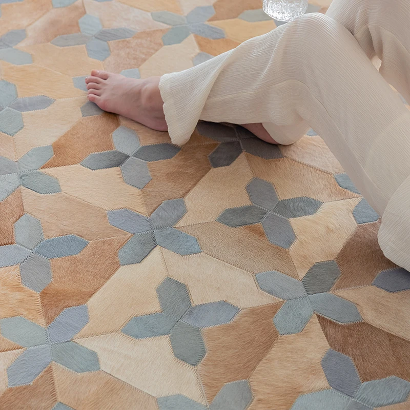 Handmade Cowhide Carpet for Living Room Genuine Cow Leather Bedroom Area Mat  Parlor Sofa Coffee Table Floor Rug Customize Size