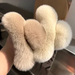 Natural Rex Rabbit Fur Big Crab Hair Clip for Girls Rabbit Hair Claw Clips Cute Ponytail Women's Barrettes Fluffy Hair Crab