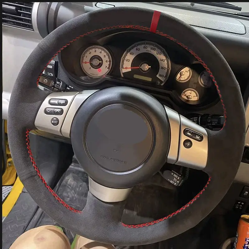 

For Toyota FJ Cruiser 2007-2021 Hand-stitched Suede Perforated Leather Car Interior Steering Wheel Cover Trim 1.2mm