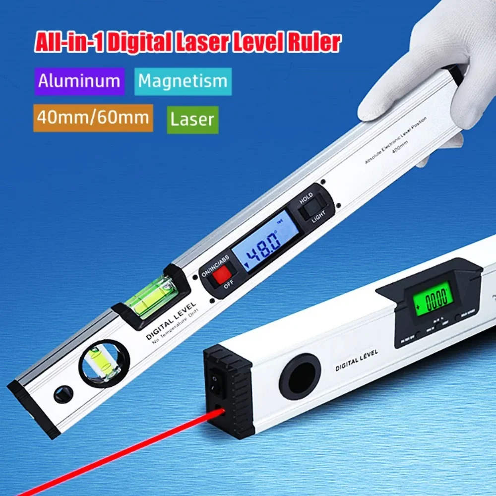 

NEW! 40cm/60cm/80cm Electronic Digital Display Level Ruler Aluminum Alloy Angle Inclinometer Laser Infrared Magnetic Level Ruler