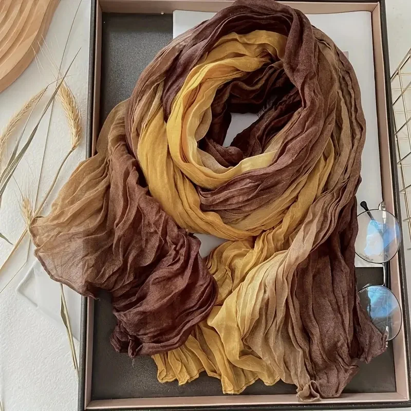 Böhmischer blauer Schal mit Farbverlauf für Damen, leicht, weich und atmungsaktiv, gerüschter Schal, perfekt für Strandurlaub und Freizeitausflüge – Detail 2